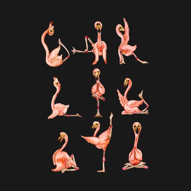 Flamingo Yoga Watercolor by huebucket