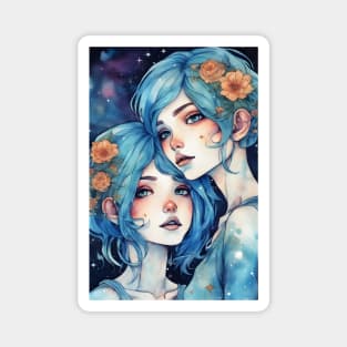 Anime girls sisters with blue hair, love Magnet