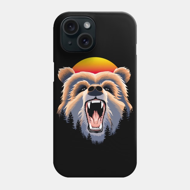 Roaring Grizzly Bear Face Phone Case by TMBTM