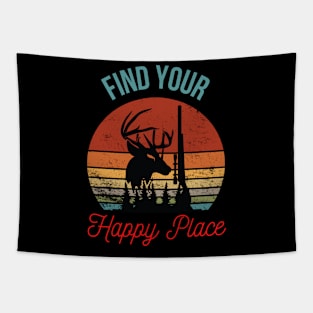 Find Your Happy Place: Inspirational Deer and Hunting Silhouette Tapestry