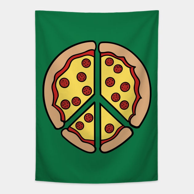 Peace Sign Made out of Pizza - Cheesy Pepperoni Love Tapestry by TwistedCharm