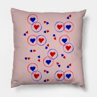 Red and Blue Hearts - Pink Pillow