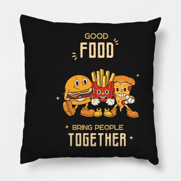 Vintage Instagram Story - Good Food bring people together Pillow by hstewartcrook