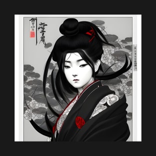 Beaux Animes Art, Ukiyo-e Japanese Anime Girl with traditional uniform  Illustration Design T-Shirt