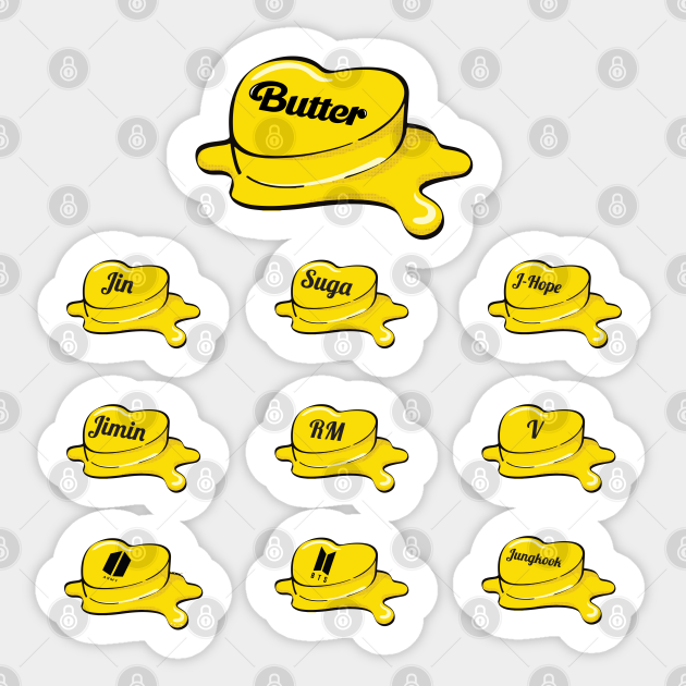 bts butter bts butter all bts jin suga j hope rm jimin v and jungkook bts army bts butter sticker teepublic