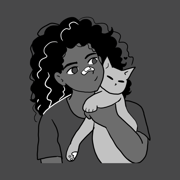 Cute girl holding gray kitten by Mayarart