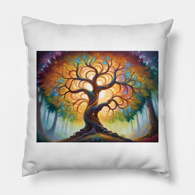 Iridescent Majesty: Ethereal Beauty of a Meticulously Painted Tree (406) Pillow by WASjourney