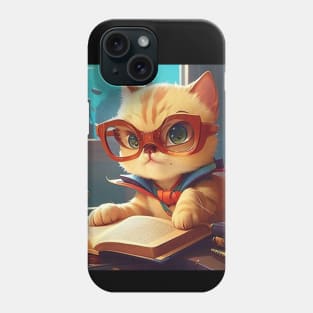 Cute Cat Reading Book Phone Case