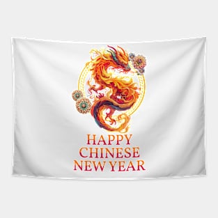 Happy Chinese New Year: Fiery Dragon Fantasia in Red & Orange Tapestry