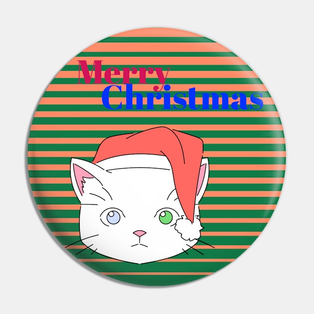 Cute Cat IN Red Santa Hat Pin by Feminist Foodie