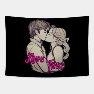 Couple Kiss Love Time Tapestry