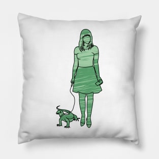 Silhouette Of Pet Loving Woman With Lizard Pillow