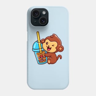 Cute Monkey With Bubble Milk Tea Cartoon Phone Case