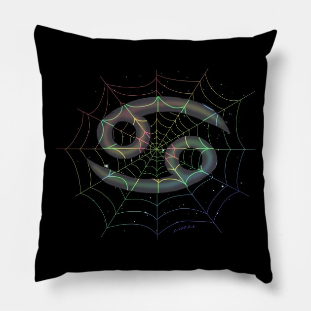 Rainbow spiderweb Cancer Pillow by HauntedIndigo