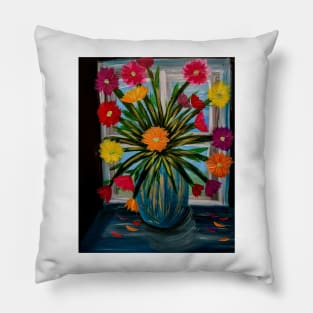 Beautiful flowers in a window painting Pillow