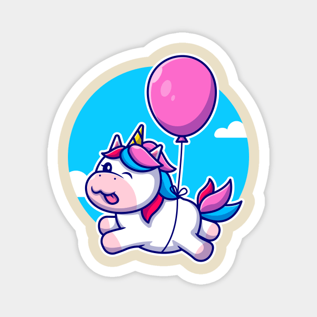 Cute Unicorn Floating With Balloon Cartoon Magnet by Catalyst Labs