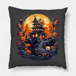 Japanese Haunted House for Halloween Pillow