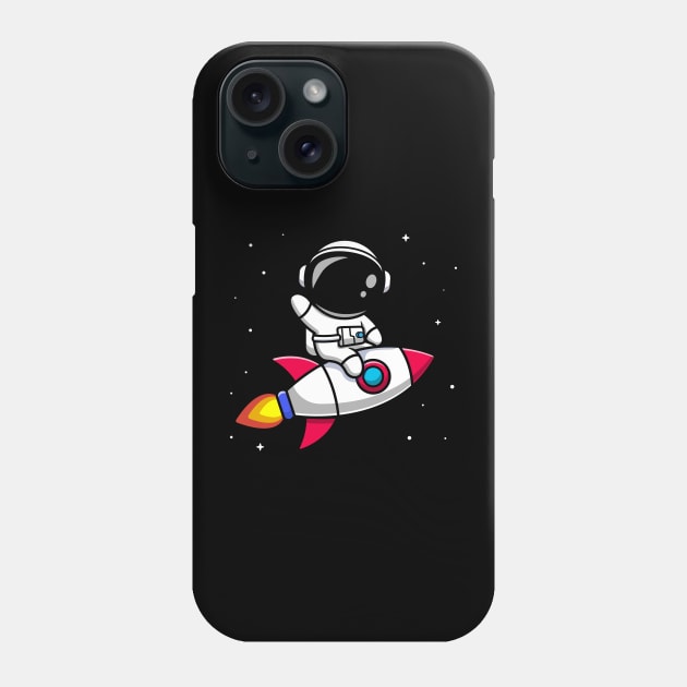 Astronaut Riding Rocket Cartoon Vector Icon Illustration (2) Phone Case by Catalyst Labs