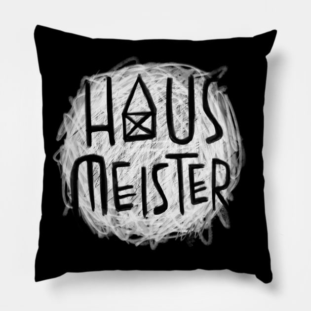 Hausmeister, Haus Pillow by badlydrawnbabe
