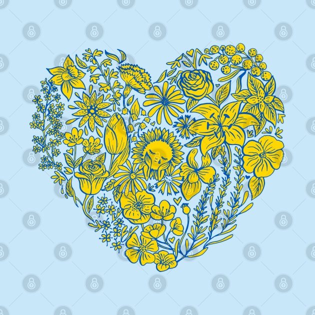 Heart of Flowers for Ukraine (Yellow and Blue) by illucalliart