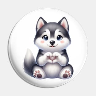 Valentine Siberian Husky Dog Giving Heart Hand Sign Pin