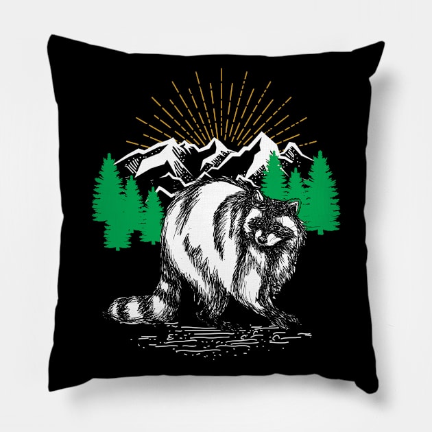 Nature Raccoon Pillow by shirtsyoulike