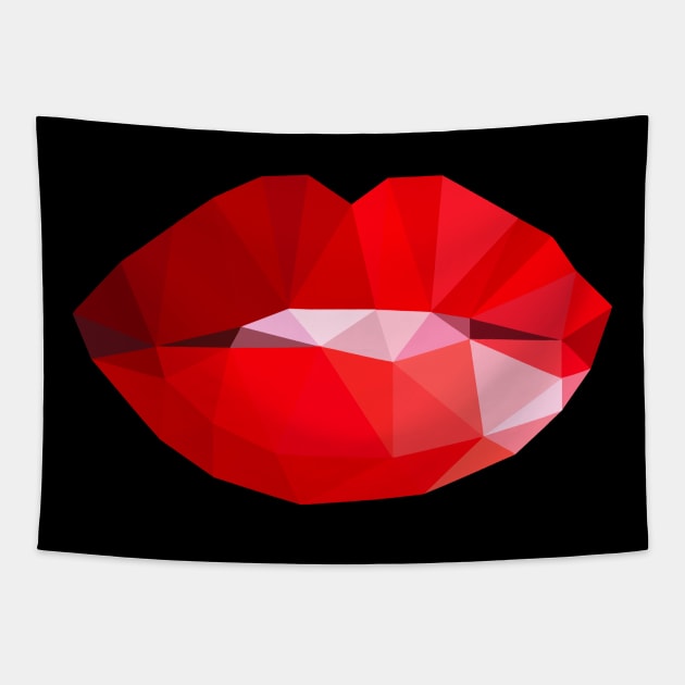 Red Lips Polygon Design Tapestry by TeesHood