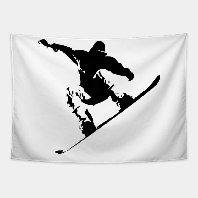 Snowboarding Black on White Abstract Snow Boarder Tapestry by podartist