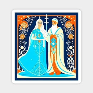 Art Deco Ded Moroz and Snow Maiden Magnet