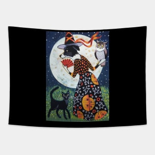 Art Deco Witch and her cat Tapestry