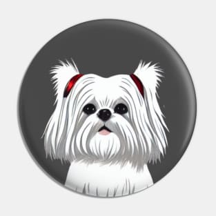 Cute Little Crusty White Dog Maltese Shih Tzu Mom with Fluffy Curly Haired Pin