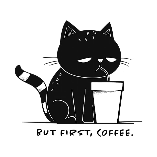 But first coffee Cat drinking coffee by Pictandra