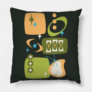 Atomic Age, Mid Century Abstract 19 in Green, Orange, Light Blue Pillow