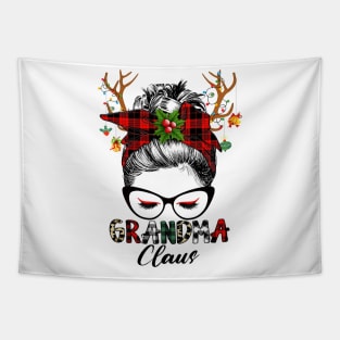 Grandma Claus Reindeer Messy Bun Wink Eye Christmas Family Matching Tapestry