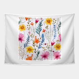 Watercolor Assorted Wildflowers Pattern 3 Tapestry