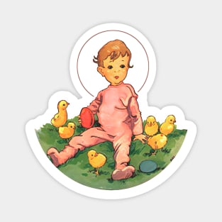 Little child with  yellow chicks Magnet