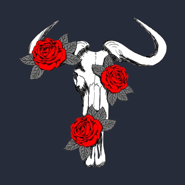 Wildebeest skull with roses by finegoddamnit