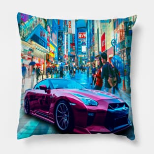 Car Tokyo Neon Synthwave Pillow