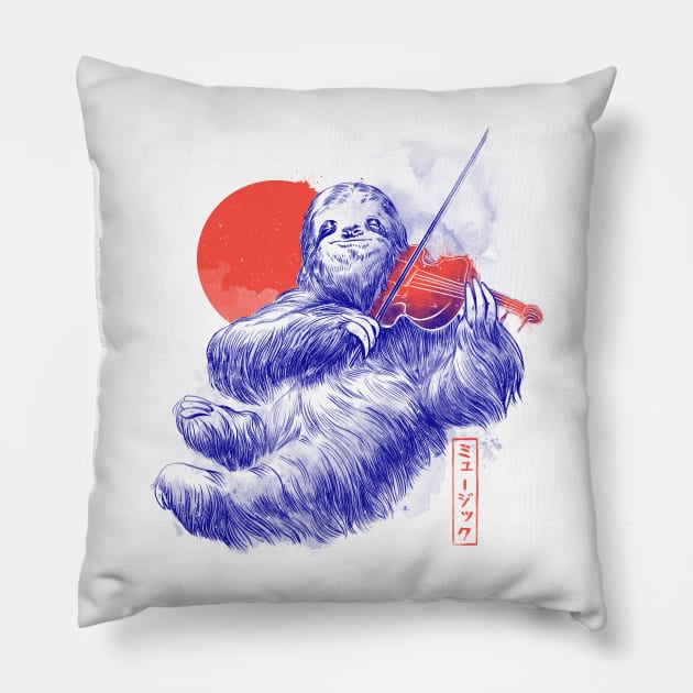 A Calm Song - Cute Musician Sloth Gift Pillow by eduely