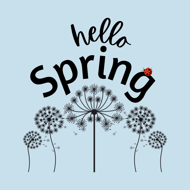 Hello Spring with Red Lady Bug by Rebecca Abraxas - Brilliant Possibili Tees