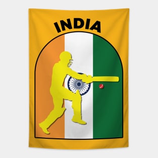 India Cricket Batsman India Flag Tapestry