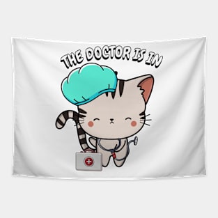Cute tabby Cat is a doctor Tapestry