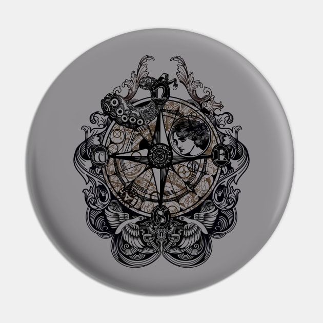 Steampunk Compass Pin by Marike Korting Art