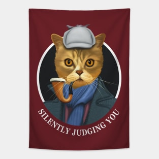 Silently Judging You - Detective Cat Tapestry