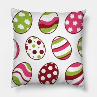 Egg Pattern | Pink Green | Stripes Clouds Flowers Dots | White Pillow