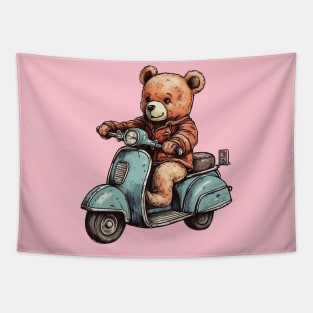 A cute teddy bear riding scooter bike Tapestry