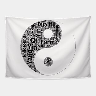 Yin Yang Silhouette Shape Text Word Cloud Tapestry