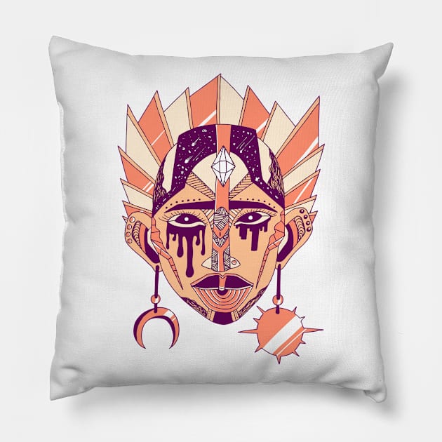 Peach African Mask No 12 Pillow by kenallouis