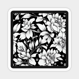 Vintage Floral Cottagecore  Romantic Flower Peony Rose Design Black and White Magnet