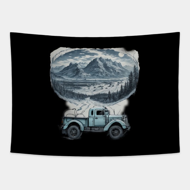 Truck Trucking Car Road Vintage Since Agriculture Tapestry by Flowering Away